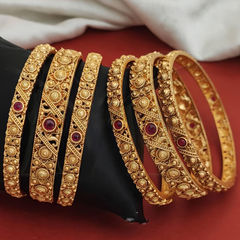 Pink and Majenta color Bangles in Metal Alloy studded with CZ Diamond & Gold Rodium Polish : 1936345