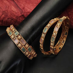 Green color Bangles in Metal Alloy studded with CZ Diamond & Gold Rodium Polish : 1936349