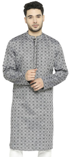 Black and Grey color Kurta in Cotton fabric with Printed work