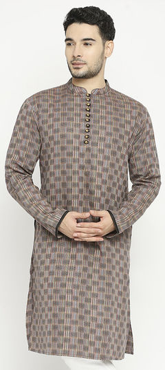 Beige and Brown color Kurta in Cotton fabric with Printed work