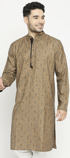 Beige and Brown color Kurta in Poly cotton fabric with Printed work