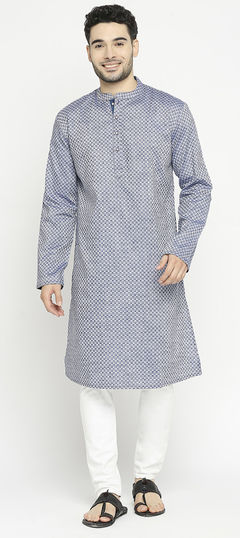 Blue color Kurta Pyjamas in Cotton fabric with Printed work