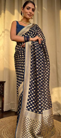 Traditional Blue color Saree in Art Silk, Silk fabric with South Weaving work : 1936732