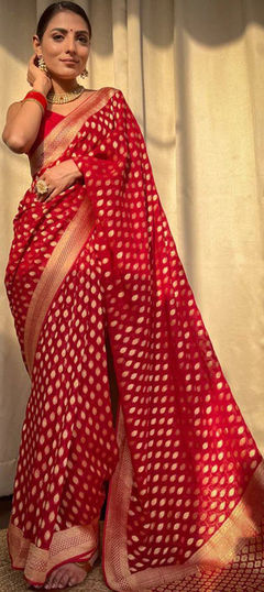 Traditional Red and Maroon color Saree in Art Silk, Silk fabric with South Weaving work : 1936736