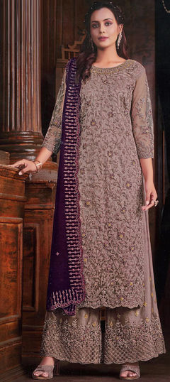 Pink and Majenta color Salwar Kameez in Net fabric with Embroidered, Resham, Thread work