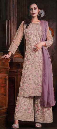 Pink and Majenta color Salwar Kameez in Net fabric with Embroidered, Resham, Thread work