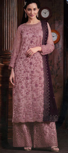 Pink and Majenta color Salwar Kameez in Net fabric with Embroidered, Resham, Thread work