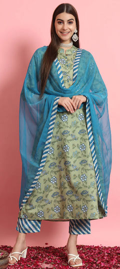 Green color Salwar Kameez in Rayon fabric with Floral, Printed work