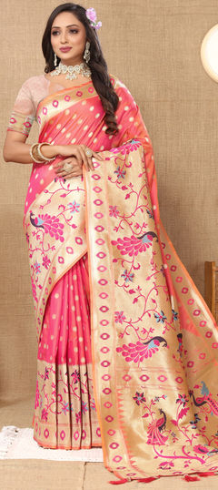 Traditional, Wedding Pink and Majenta color Saree in Banarasi Silk, Silk fabric with South Weaving, Zari work : 1936959