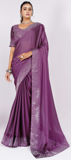 Purple and Violet color Saree in Art Silk fabric with Embroidered work