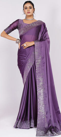 Purple and Violet color Saree in Art Silk fabric with Embroidered work