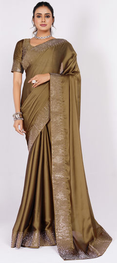 Beige and Brown color Saree in Art Silk fabric with Embroidered work