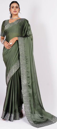 Green color Saree in Art Silk fabric with Embroidered work