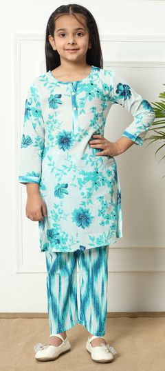 Festive, Summer Blue color Girls Top with Bottom in Cotton fabric with Floral, Printed work : 1937027