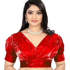 Red and Maroon color Blouse in Organza Silk fabric with Thread work