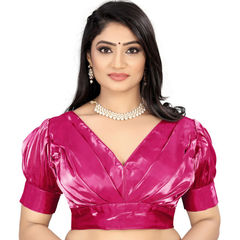 Pink and Majenta color Blouse in Organza Silk fabric with Thread work