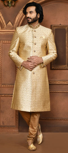 Festive, Wedding Beige and Brown color Sherwani in Art Silk fabric with Embroidered, Resham work : 1937444