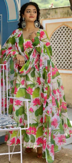 Multicolor color Gown in Silk fabric with Floral, Printed work