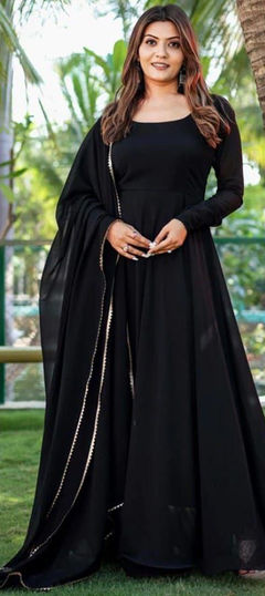 Black and Grey color Gown in Georgette fabric with Thread work