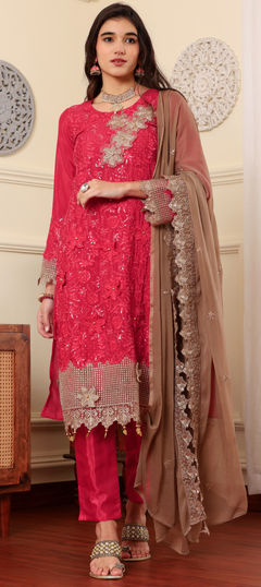 Pink and Majenta color Salwar Kameez in Silk fabric with Embroidered, Moti, Resham, Sequence, Zari work