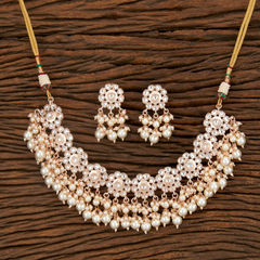 Gold Rodium Polish Gold, White and Off White color Necklace in Brass studded with Pearl