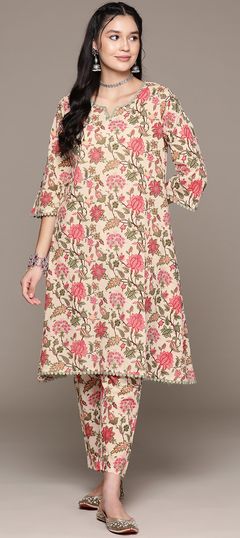 Festive, Party Wear, Summer Green color Salwar Kameez in Cotton fabric with Straight Floral, Lace, Printed work : 1937823