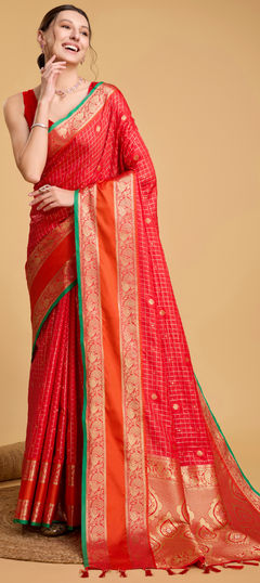 Red and Maroon color Saree in Art Silk fabric with Weaving work