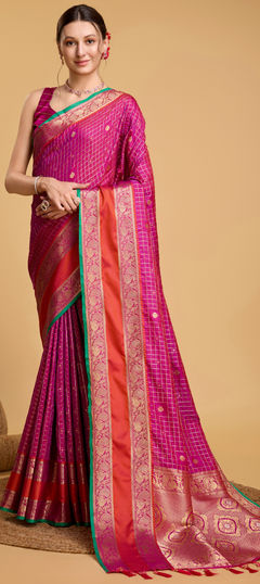 Purple and Violet color Saree in Art Silk fabric with Weaving work