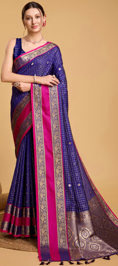 Blue color Saree in Art Silk fabric with Weaving work