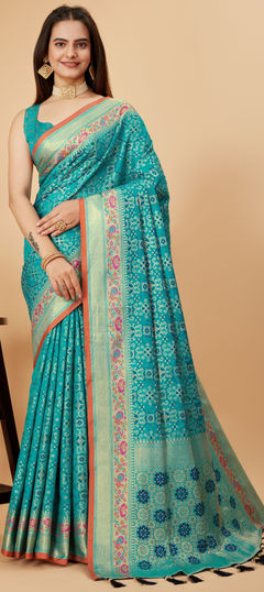 Blue color Saree in Art Silk fabric with Thread, Weaving work