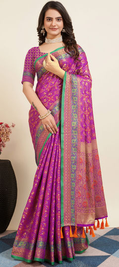 Purple and Violet color Saree in Art Silk fabric with Weaving work