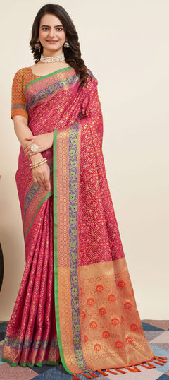 Pink and Majenta color Saree in Art Silk fabric with Weaving work