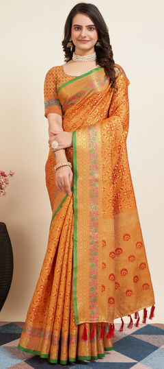Yellow color Saree in Art Silk fabric with Weaving work