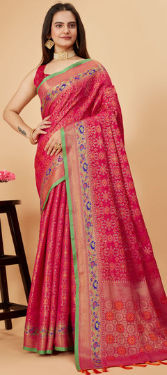 Pink and Majenta color Saree in Art Silk fabric with Thread, Weaving work