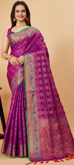 Purple and Violet color Saree in Art Silk fabric with Thread, Weaving work