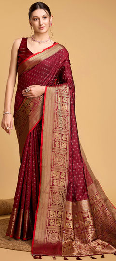 Red and Maroon color Saree in Art Silk fabric with Weaving, Zari work