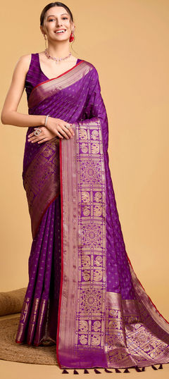 Purple and Violet color Saree in Art Silk fabric with Weaving, Zari work