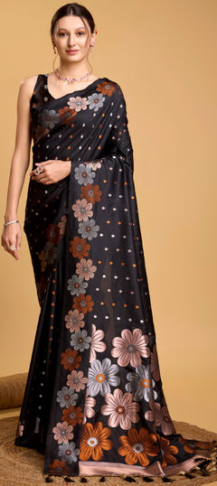 Black and Grey color Saree in Art Silk fabric with Weaving, Zari work