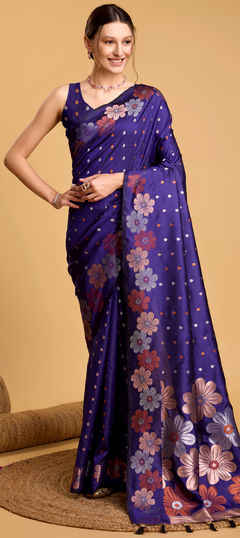 Blue color Saree in Art Silk fabric with Weaving, Zari work