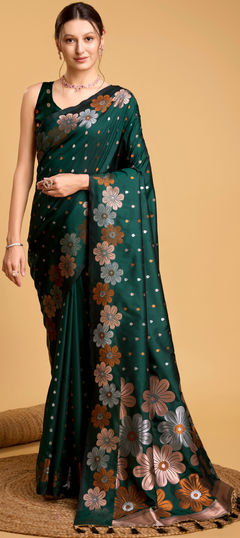 Green color Saree in Art Silk fabric with Weaving, Zari work