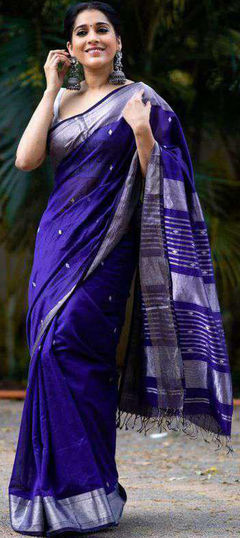 Party Wear, Traditional Blue color Saree in Banarasi Silk fabric with South Thread, Weaving work : 1937923