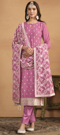 Pink and Majenta color Salwar Kameez in Faux Georgette fabric with Embroidered, Sequence, Thread work