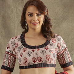 Beige and Brown color Blouse in Cotton fabric with Printed work