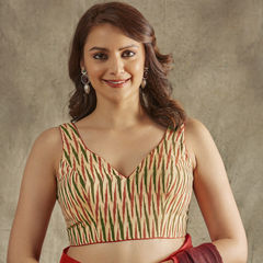 Beige and Brown color Blouse in Cotton fabric with Printed work