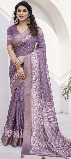 Purple and Violet color Saree in Blended fabric with Printed work
