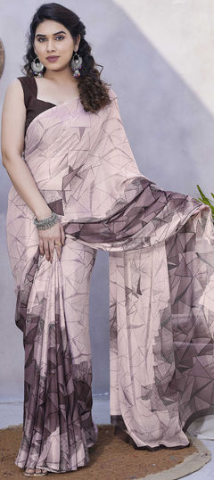 Pink and Majenta color Saree in Chiffon fabric with Printed work