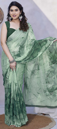 Green color Saree in Chiffon fabric with Printed work