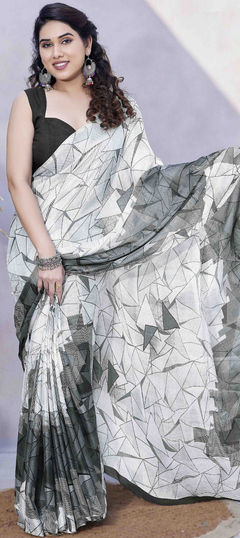 White and Off White color Saree in Chiffon fabric with Printed work