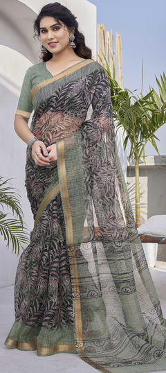 Pink and Majenta color Saree in Kota Doria Silk, Polyester Silk fabric with Printed work