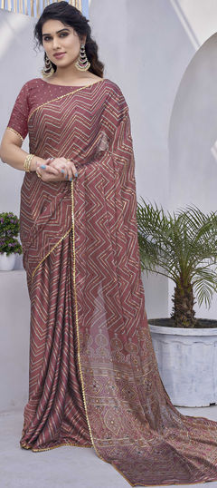 Casual, Party Wear Pink and Majenta color Saree in Chiffon fabric with Classic Foil Print, Lace work : 1938184